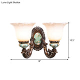 Frosted Glass Brown Wall Light - Rustic Bell Design Rural Sconce For Guest Room