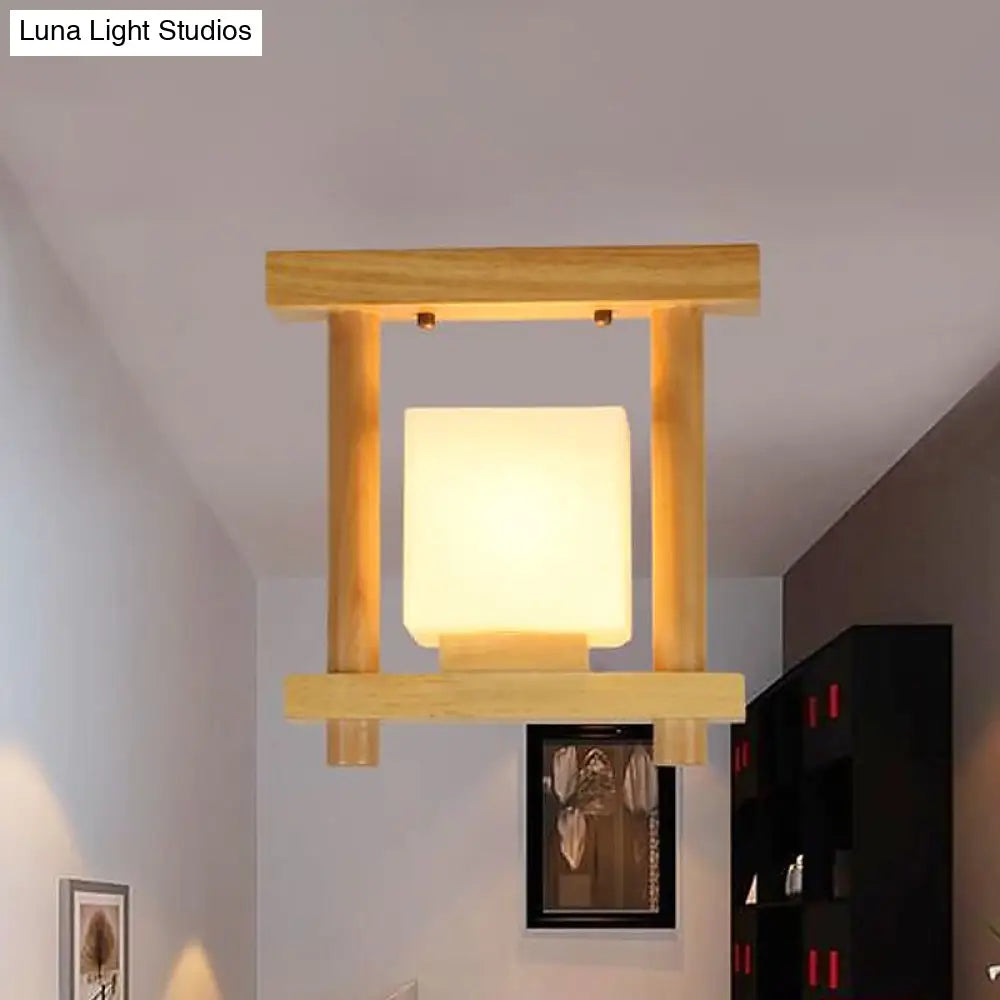 Frosted Glass Ceiling Flush Light - Contemporary Semi Flushmount Lamp For Staircase Wood Décor