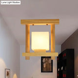 Frosted Glass Ceiling Flush Light - Contemporary Semi Flushmount Lamp For Staircase Wood Décor
