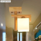 Frosted Glass Ceiling Flush Light - Contemporary Semi Flushmount Lamp For Staircase Wood Décor