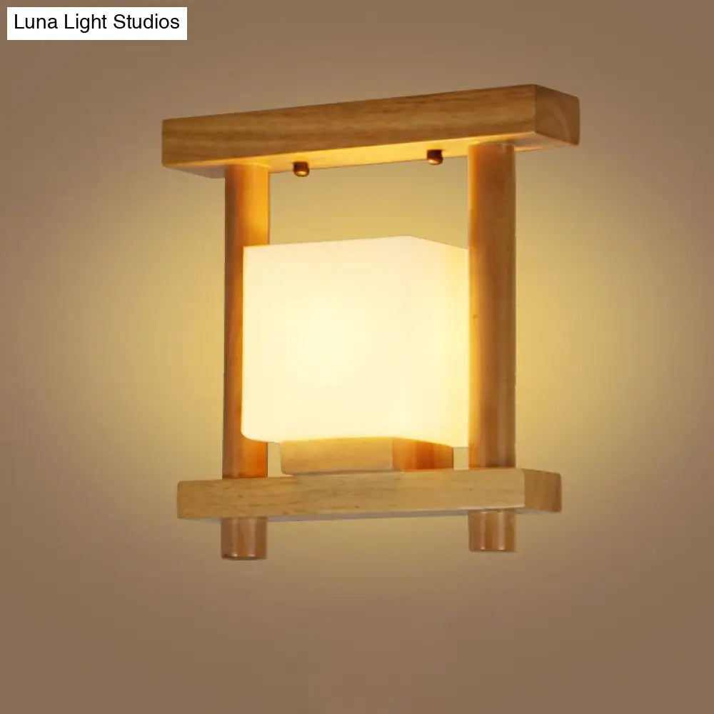 Frosted Glass Ceiling Flush Light - Contemporary Semi Flushmount Lamp For Staircase Wood Décor