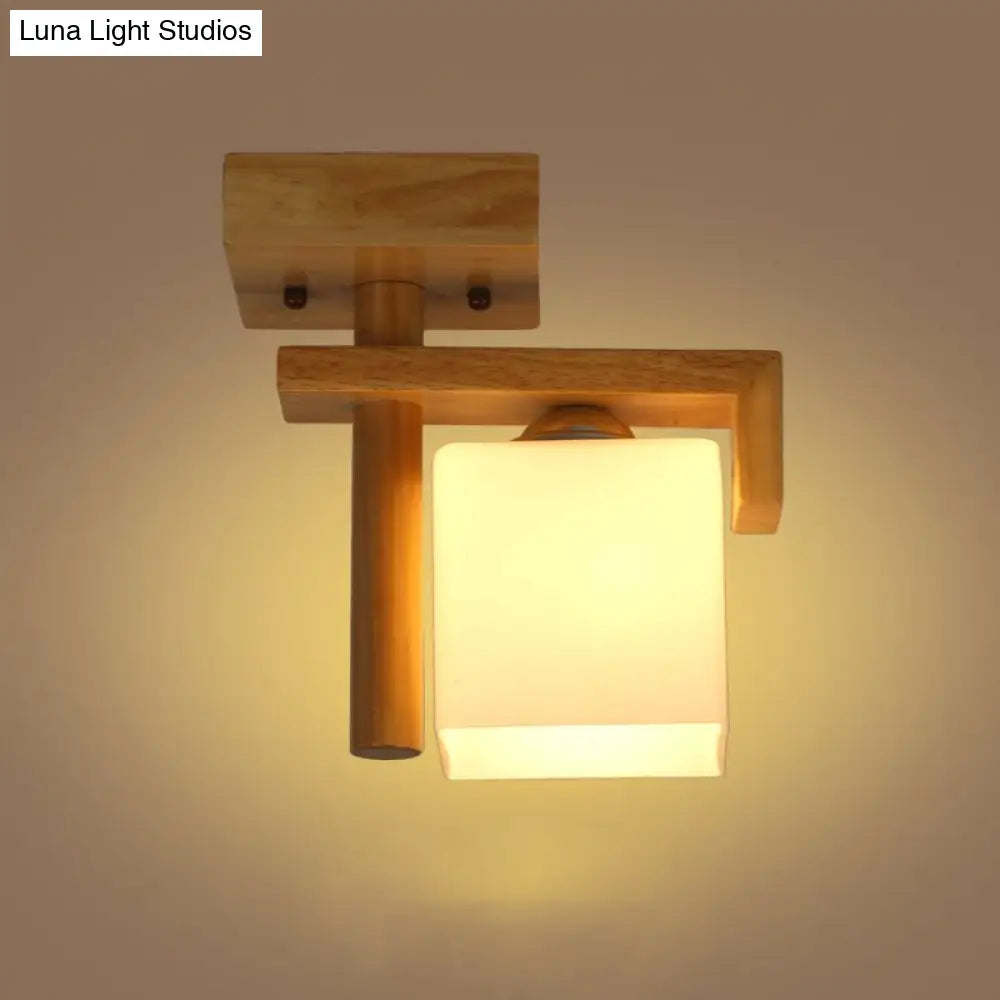 Frosted Glass Ceiling Flush Light - Contemporary Semi Flushmount Lamp For Staircase Wood Décor