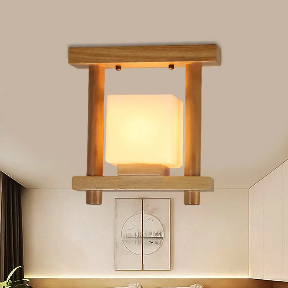 Frosted Glass Ceiling Flush Light - Contemporary Semi Flushmount Lamp For Staircase Wood Décor / B