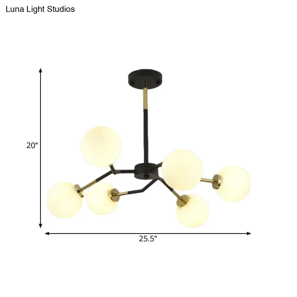 Frosted Glass Chandelier Lamp: Minimalist 6/8 Bulbs Hanging Ceiling Light In Black