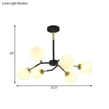 Frosted Glass Chandelier Lamp: Minimalist 6/8 Bulbs Hanging Ceiling Light In Black