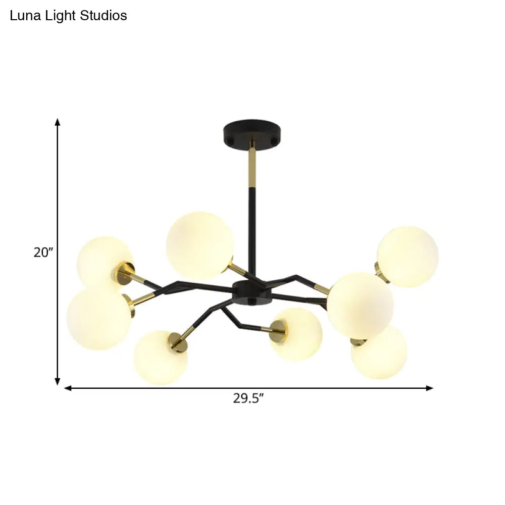 Frosted Glass Chandelier Lamp: Minimalist 6/8 Bulbs Hanging Ceiling Light In Black