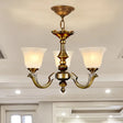 Frosted Glass Chandelier: Paneled Bell Pendant Light In Traditional Gold Design For Dining Rooms 3 /