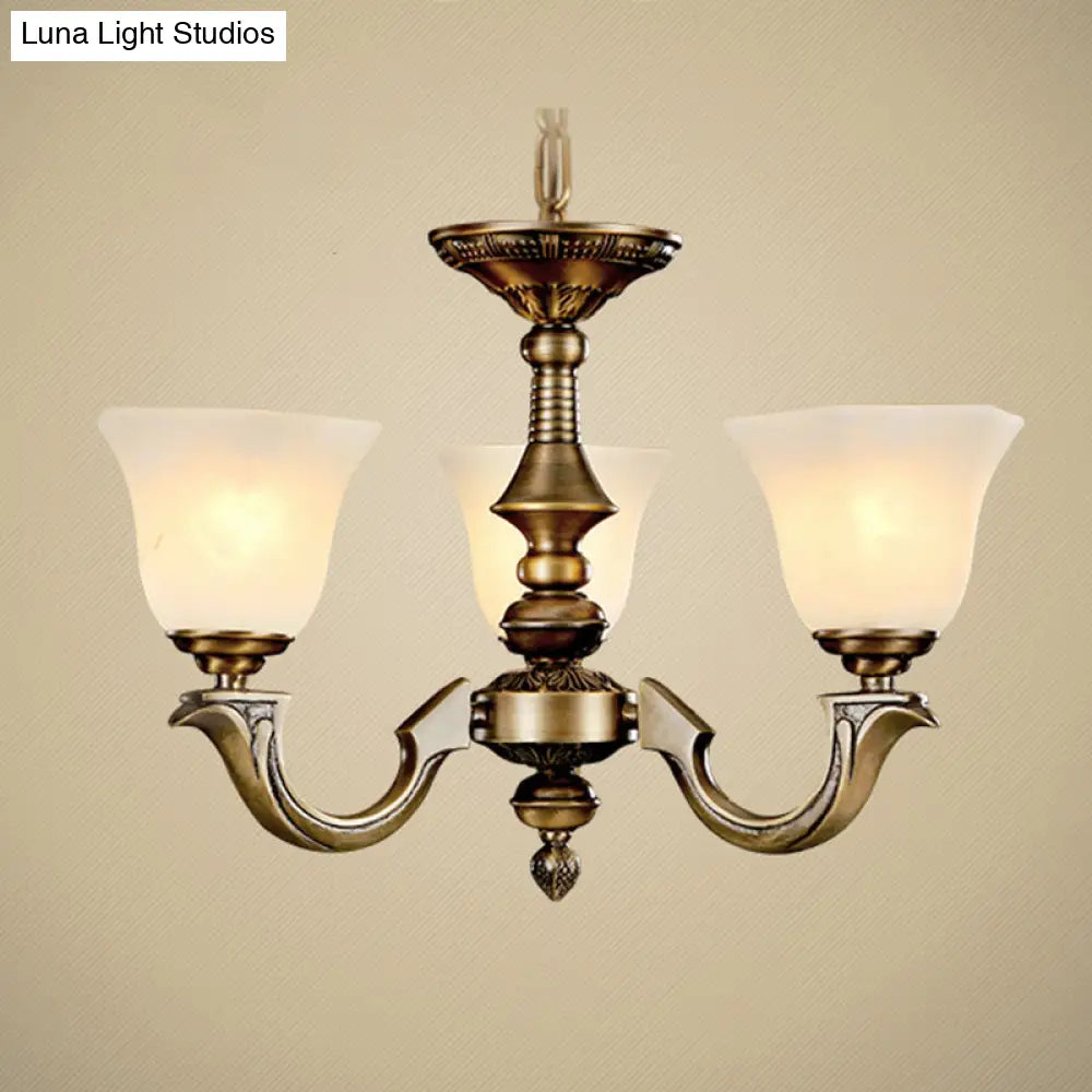 Frosted Glass Chandelier: Paneled Bell Pendant Light In Traditional Gold Design For Dining Rooms