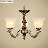 Frosted Glass Chandelier: Paneled Bell Pendant Light In Traditional Gold Design For Dining Rooms