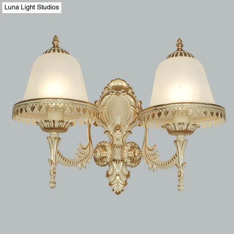 Frosted Glass Cloche Wall Sconce: Traditional 2-Head Dining Room Lamp With White Trim