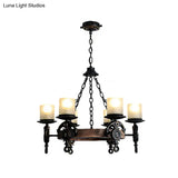 Frosted Glass Coastal Wagon Wheel Chandelier Pendant Light - 6-Light Corridor Hanging Fixture