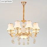 Frosted Glass Curve Chandelier With Crystal Accent In Gold - Minimal Ceiling Lighting
