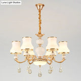 Frosted Glass Curve Chandelier With Crystal Accent In Gold - Minimal Ceiling Lighting