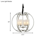 Frosted Glass Cylinder Pendant Light - Contemporary 4-Head White Chandelier With Sphere Frame