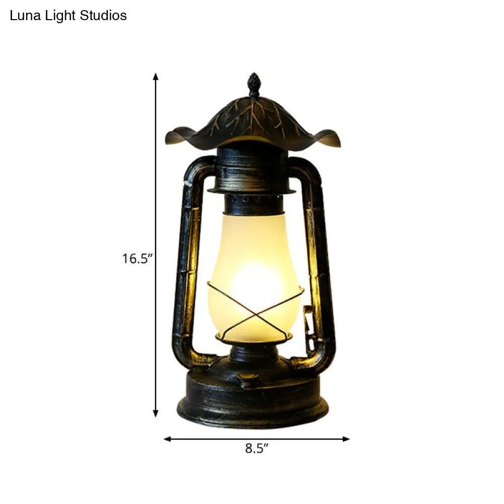 Frosted Glass Desk Lamp In Brass With Farmhouse Style - Plug-In 1-Light