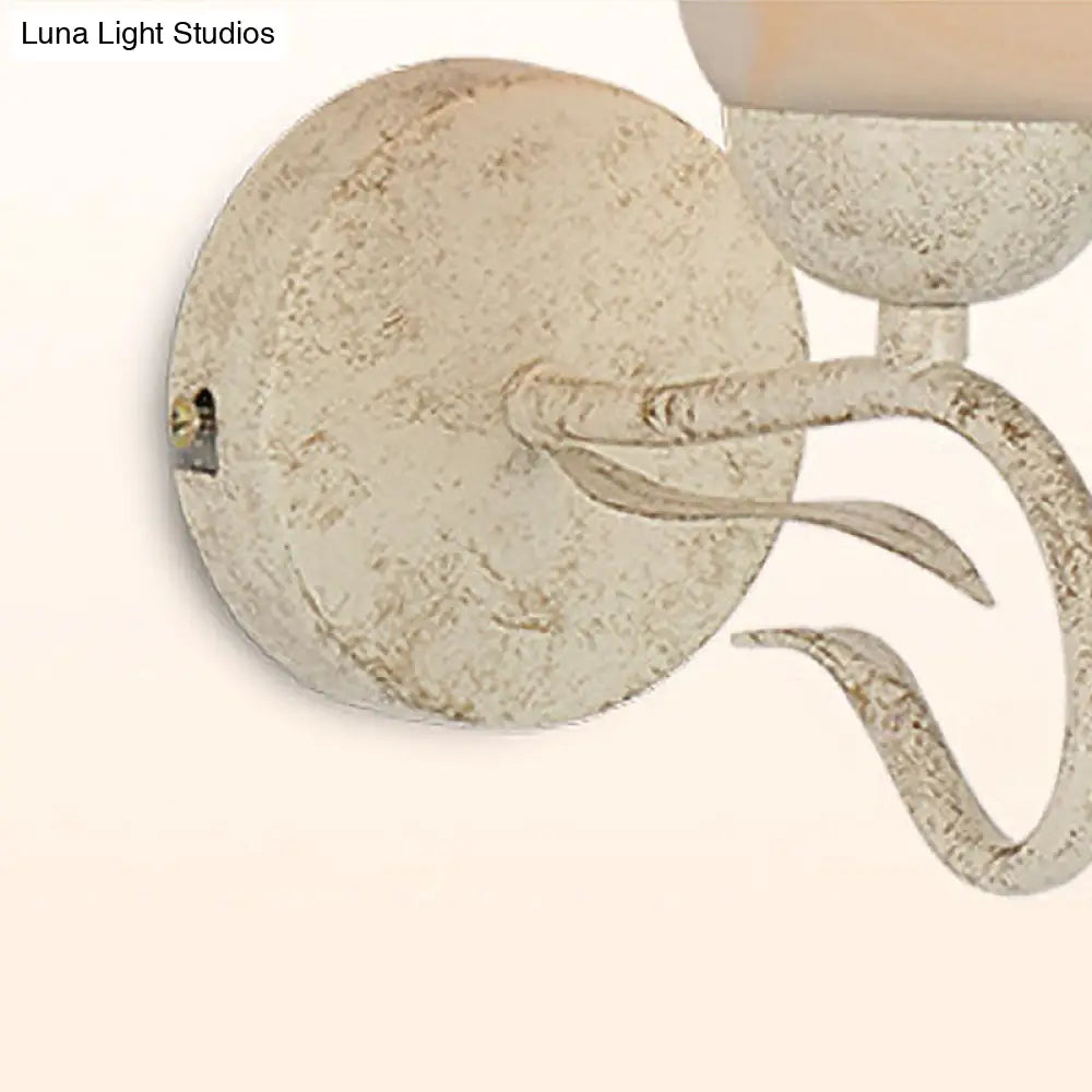 Frosted Glass Distressed White Floral Sconce: Bedroom Wall Mount Light