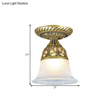 Frosted Glass Farmhouse Flush Mount Lamp - Bell Shape 1 - Head Brass Ceiling Light Fixture For