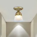 Frosted Glass Farmhouse Flush Mount Lamp - Bell Shape 1 - Head Brass Ceiling Light Fixture For