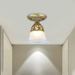 Frosted Glass Farmhouse Flush Mount Lamp - Bell Shape 1 - Head Brass Ceiling Light Fixture For