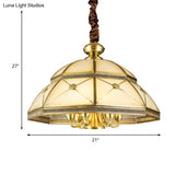 Frosted Glass Gold Pendant Chandelier Bowl - Colonial Ceiling Hang Fixture For Kitchen (7 Lights)