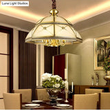 Frosted Glass Gold Pendant Chandelier Bowl - Colonial Ceiling Hang Fixture For Kitchen (7 Lights)