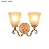 Frosted Glass Gold Wall Lamp 1/2-Light Sconce With Metal Curved Arm - Colonial Style