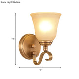 Frosted Glass Gold Wall Lamp 1/2-Light Sconce With Metal Curved Arm - Colonial Style