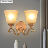 Frosted Glass Gold Wall Lamp 1/2-Light Sconce With Metal Curved Arm - Colonial Style