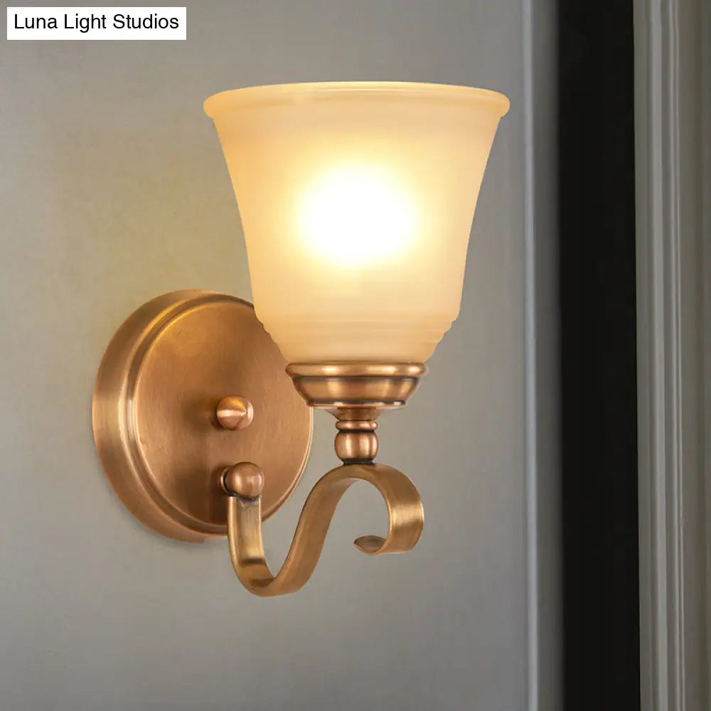 Frosted Glass Gold Wall Lamp 1/2-Light Sconce With Metal Curved Arm - Colonial Style