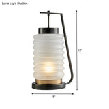 Frosted Glass Lantern Nightstand Lamp - Contemporary 1 Head Reading Light In Black