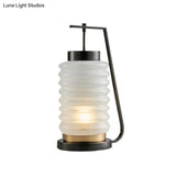Frosted Glass Lantern Nightstand Lamp - Contemporary 1 Head Reading Light In Black