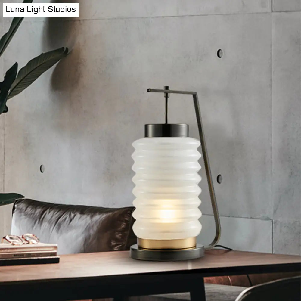 Frosted Glass Lantern Nightstand Lamp - Contemporary 1 Head Reading Light In Black