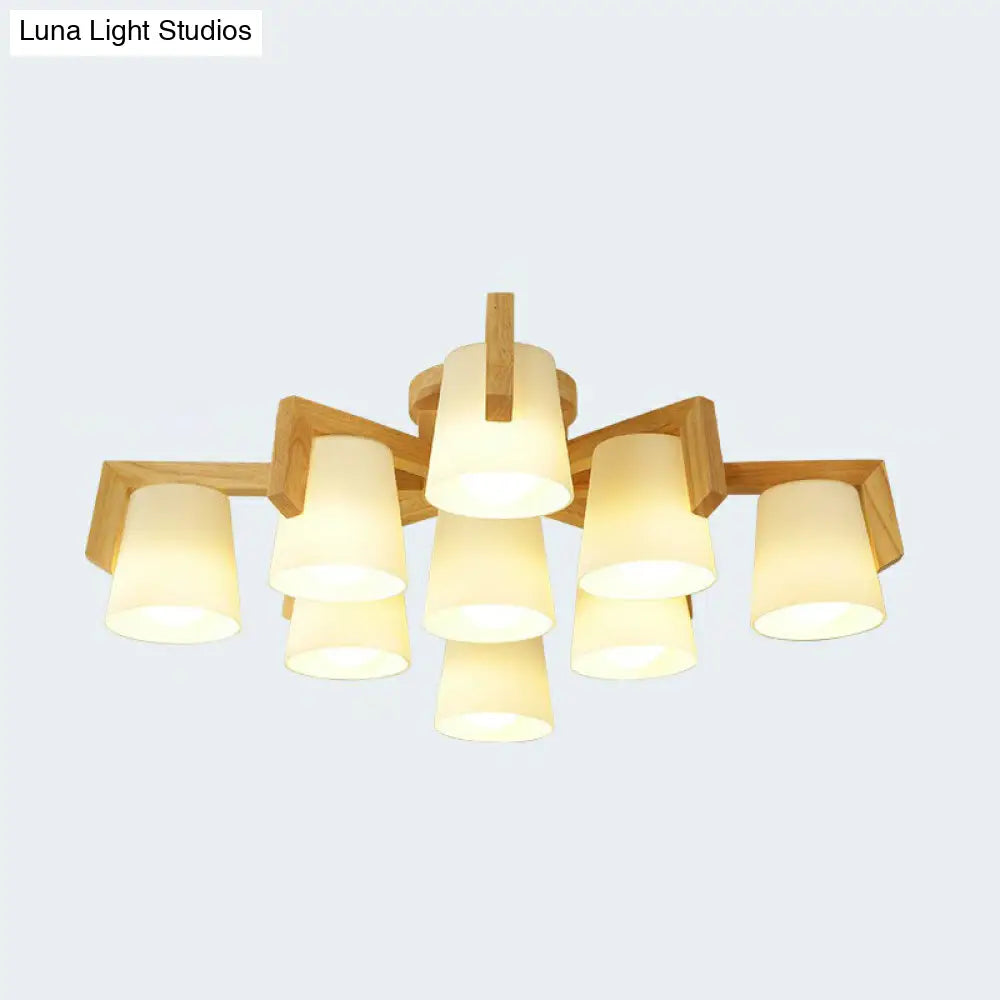 Frosted Glass Modern Wood Flush Mount Ceiling Light For Conic Living Room Ambiance