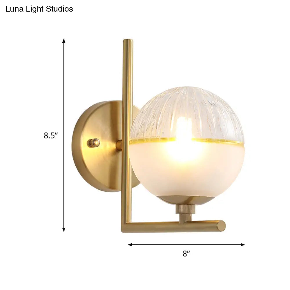 Frosted Glass Modernist Sconce With Brass Wall Mount - 1 Head Light Fixture