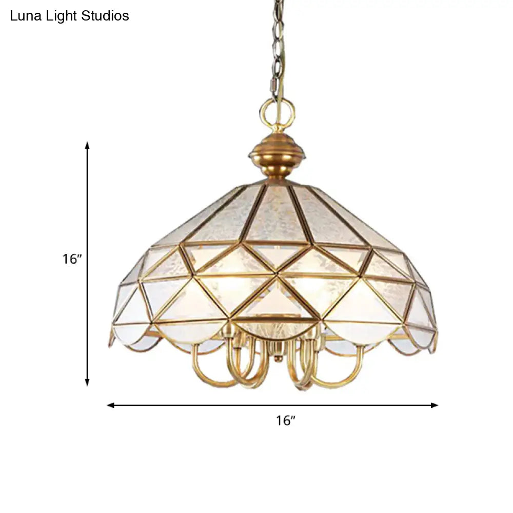 Frosted Glass Pendant Chandelier - Colonial 5-Bulb Hanging Light In Gold For Dining Room