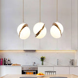 Contemporary Frosted Glass Pendant Lamp - White 2-Hemisphere Design 1 Bulb Perfect For Restaurants