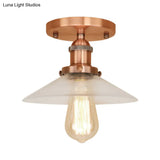 Frosted Glass Saucer Semi Flush Vintage Kitchen Lighting Fixture - 1 Bulb In Black/Brass/Copper