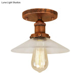Frosted Glass Saucer Semi Flush Vintage Kitchen Lighting Fixture - 1 Bulb In Black/Brass/Copper