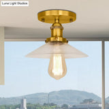Frosted Glass Saucer Semi Flush Vintage Kitchen Lighting Fixture - 1 Bulb In Black/Brass/Copper