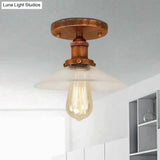 Frosted Glass Saucer Semi Flush Vintage Kitchen Lighting Fixture - 1 Bulb In Black/Brass/Copper