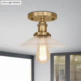 Frosted Glass Saucer Semi Flush Vintage Kitchen Lighting Fixture - 1 Bulb In Black/Brass/Copper