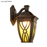Frosted Glass Sconce Countryside Outdoor Wall Lighting - Curved Arm Coffee Finish 1 Bulb