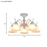 Frosted Glass Semi Flush Bedroom Ceiling Light In White - Traditional Bell Design 3/5/6 Lights