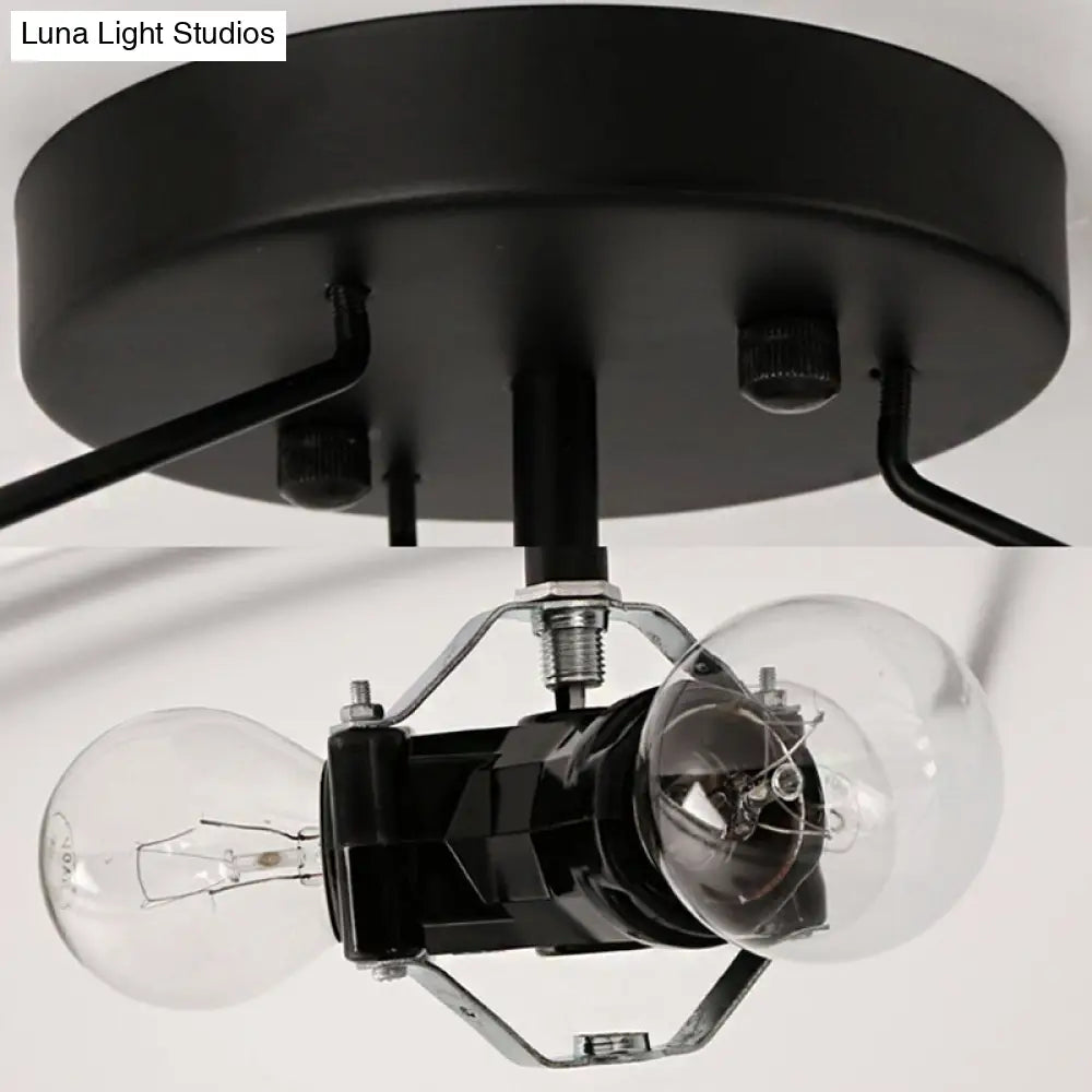 Frosted Glass Semi Flush Ceiling Light Fixture - Traditional 3-Light Bowl Design In Black