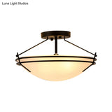 Frosted Glass Semi Flush Ceiling Light Fixture - Traditional 3-Light Bowl Design In Black