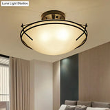 Frosted Glass Semi Flush Ceiling Light Fixture - Traditional 3-Light Bowl Design In Black