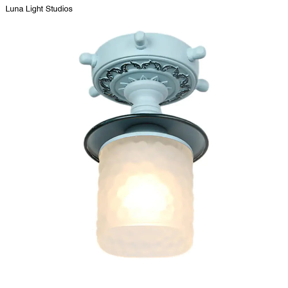 Frosted Glass Semi Flush Ceiling Light Fixture With Modernist Design Green/White