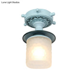 Frosted Glass Semi Flush Ceiling Light Fixture With Modernist Design Green/White