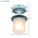 Frosted Glass Semi Flush Ceiling Light Fixture With Modernist Design Green/White