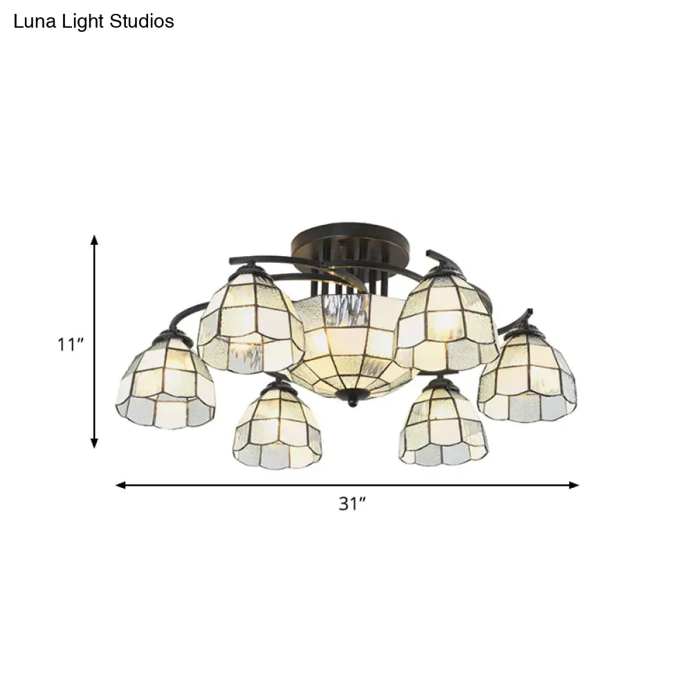 Frosted Glass Tiffany Style Ceiling Light Fixture - White/Yellow/Blue Semi-Flush Mount